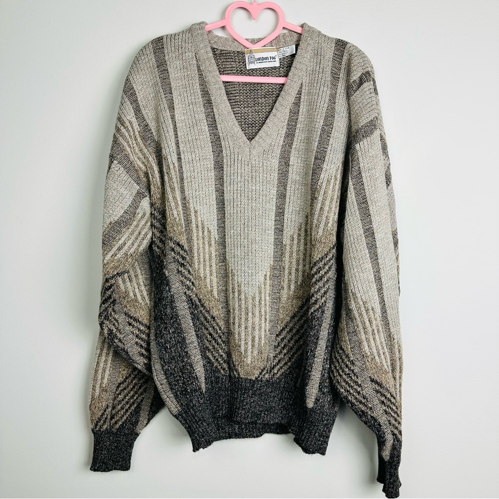 London Fog Beige and Brown Knit Sweater Size: XL Tall